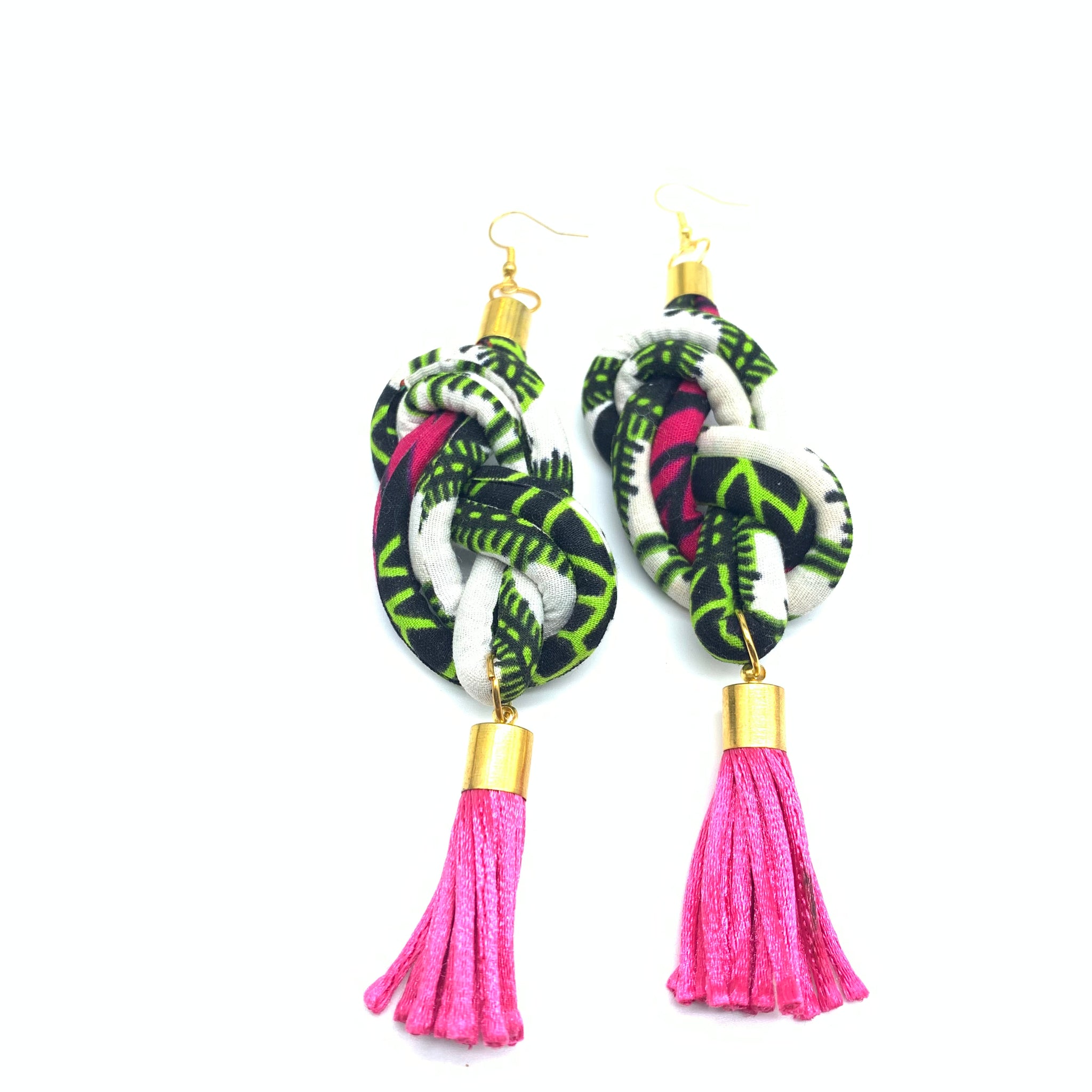 African Print Earrings-Knotted L Green Variation 8