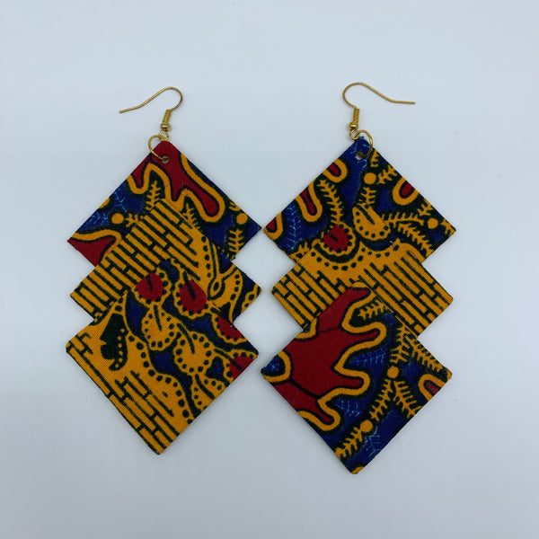 African Print Earrings-3 Squares Reversible Yellow Variation 2 - Lillon Boutique