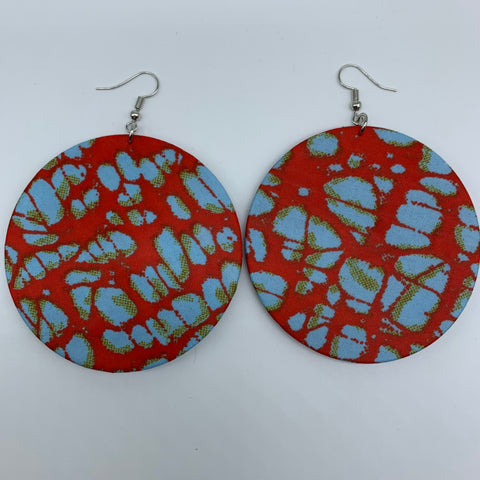 African Print Earrings-Round L Red Variation 6