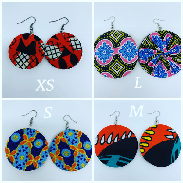 African Print Earrings-Round M Blue Variation 17