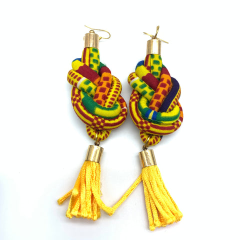 African Print Earrings-Knotted L Yellow Variation 14