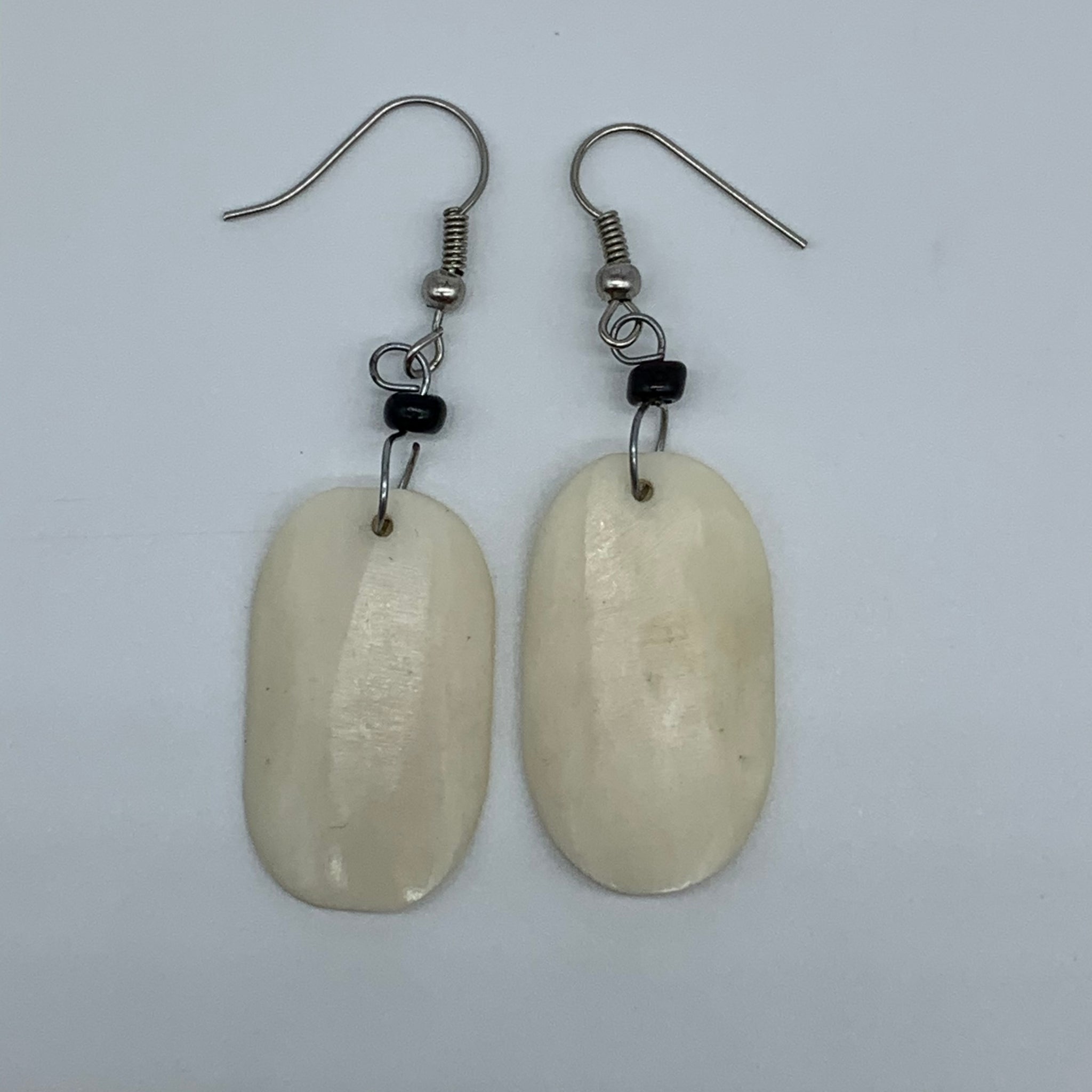 Cow Bone Earrings- Oval White - Lillon Boutique