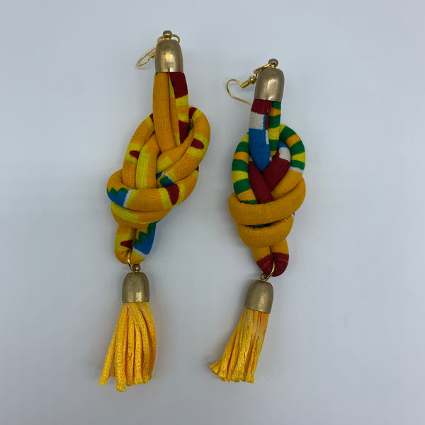 African Print Earrings-Knotted L Yellow Variation 5