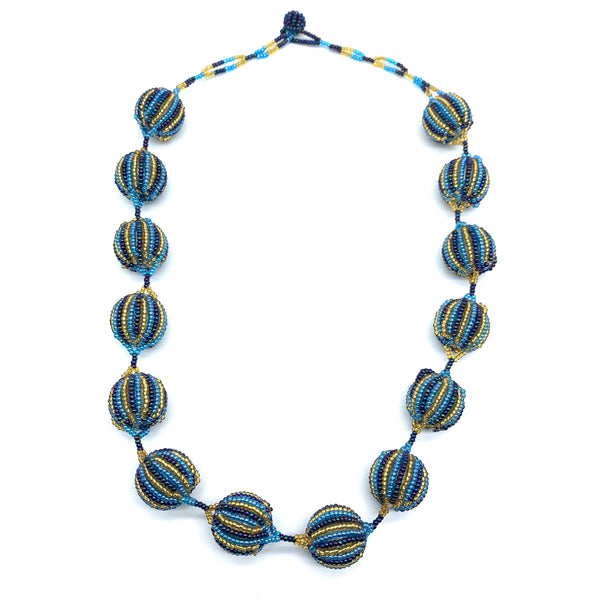 Beaded Necklace-Spaced Marble Blue Variation 2