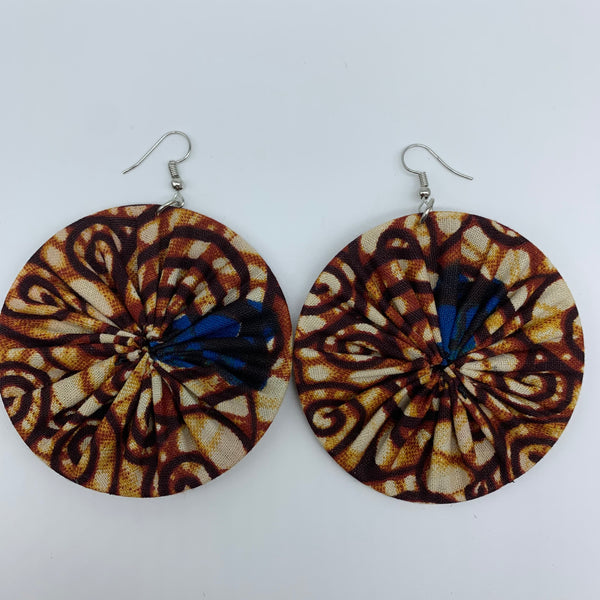 African Print Earrings-Round L Brown Variation 13