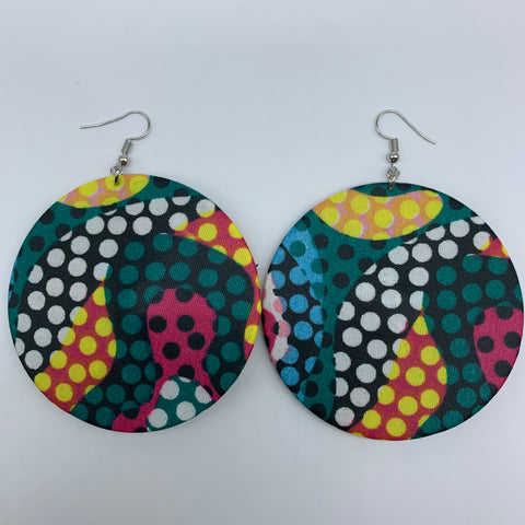 African Print Earrings-Round L Green Variation 28