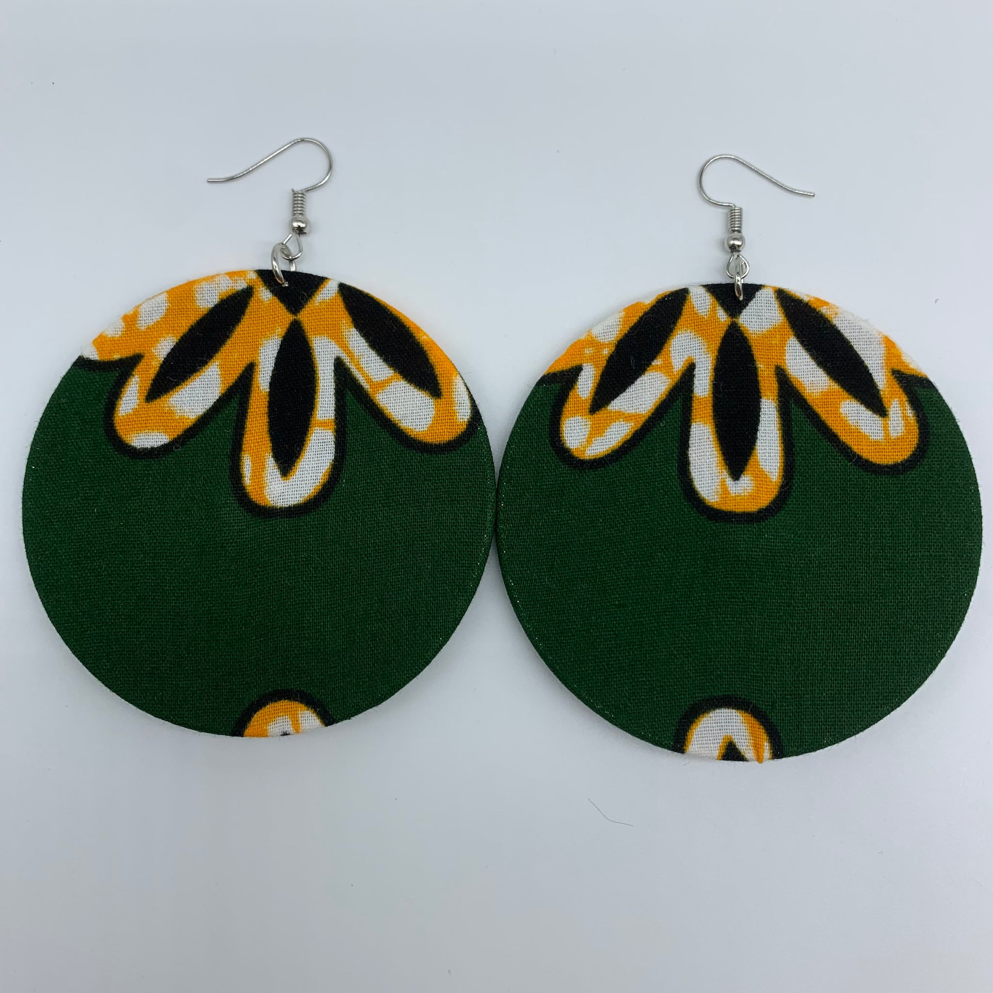 African Print Earrings-Round L Green Variation 13