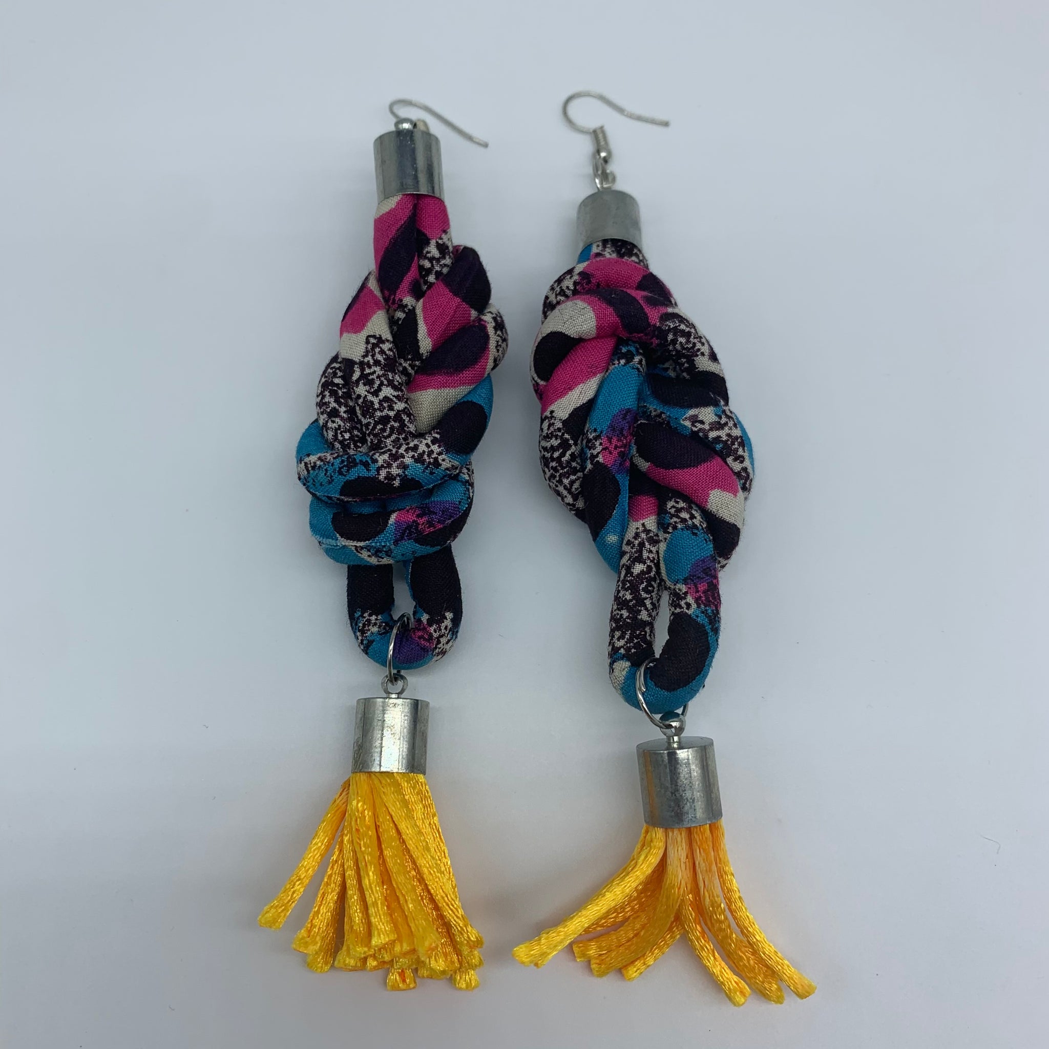 African Print Earrings-Knotted M Blue Variation