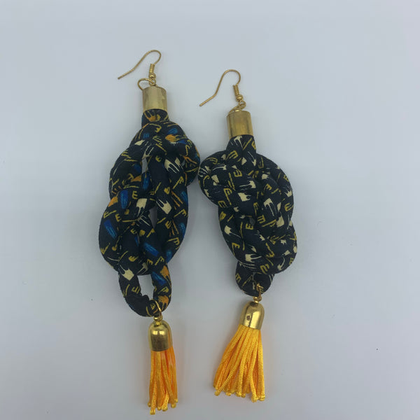 African Print Earrings-Knotted L Black Variation - Lillon Boutique