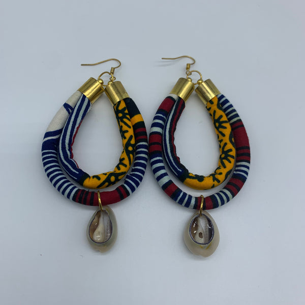 African Print W/Shell Earrings- IC Blue Variation 4