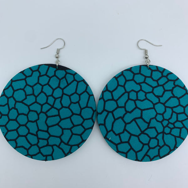 African Print Earrings-Round L Blue Variation 13