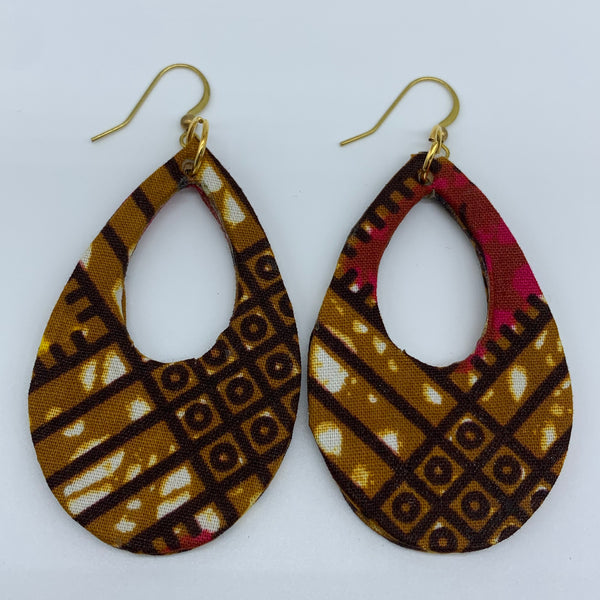 African Print Earrings-Muna Brown Variation 2