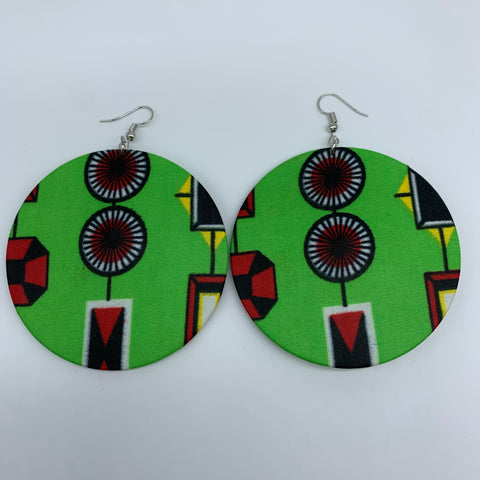 African Print Earrings-Round L Green Variation 22