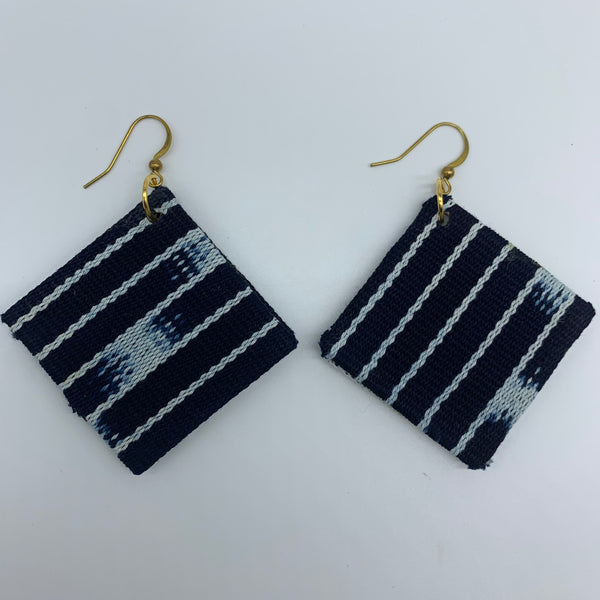 African Print Earrings-Square Blue Variation 3