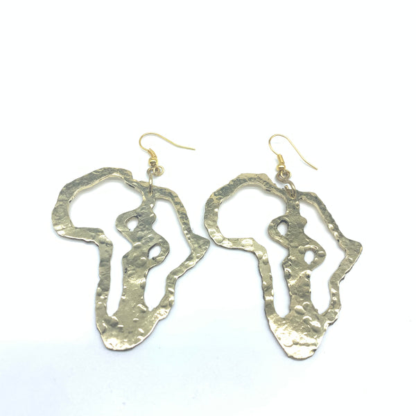 Brass Earrings- Hammered African Map Outline w/woman M