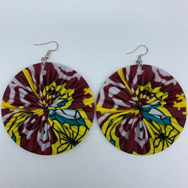 African Print Earrings-Round L Red Variation 9