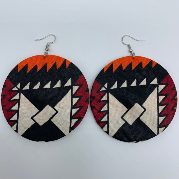 African Print Earrings-Round L Black Variation 12