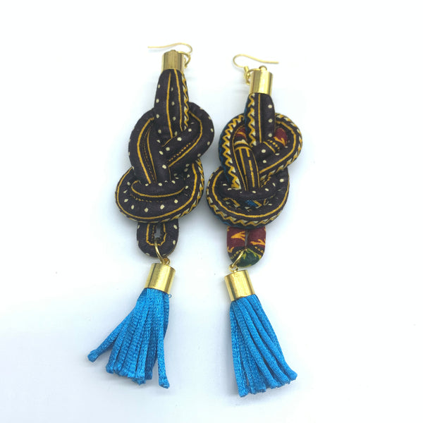 African Print Earrings-Knotted L Brown Variation 6