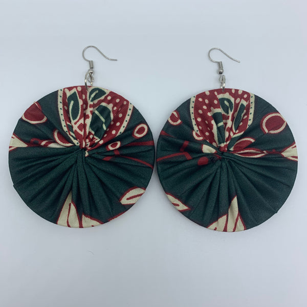 African Print Earrings-Round L Green Variation 7 - Lillon Boutique