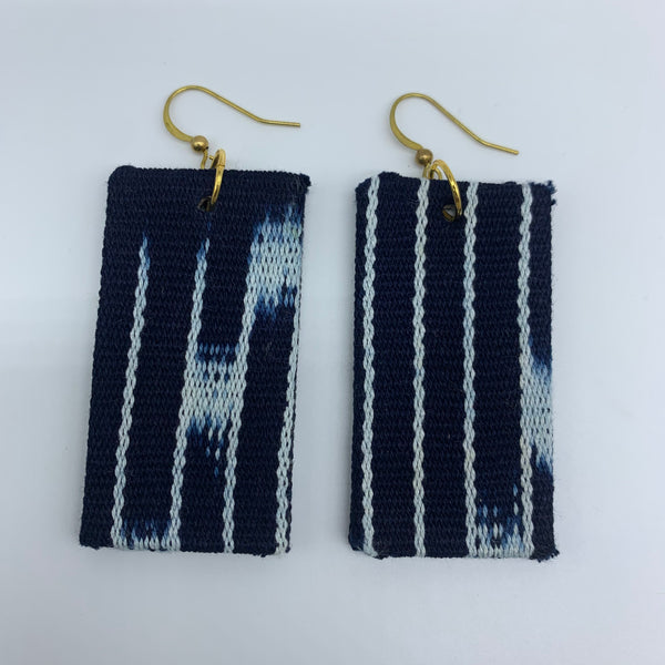 African Print Earrings-Rectangle Blue Variation 3