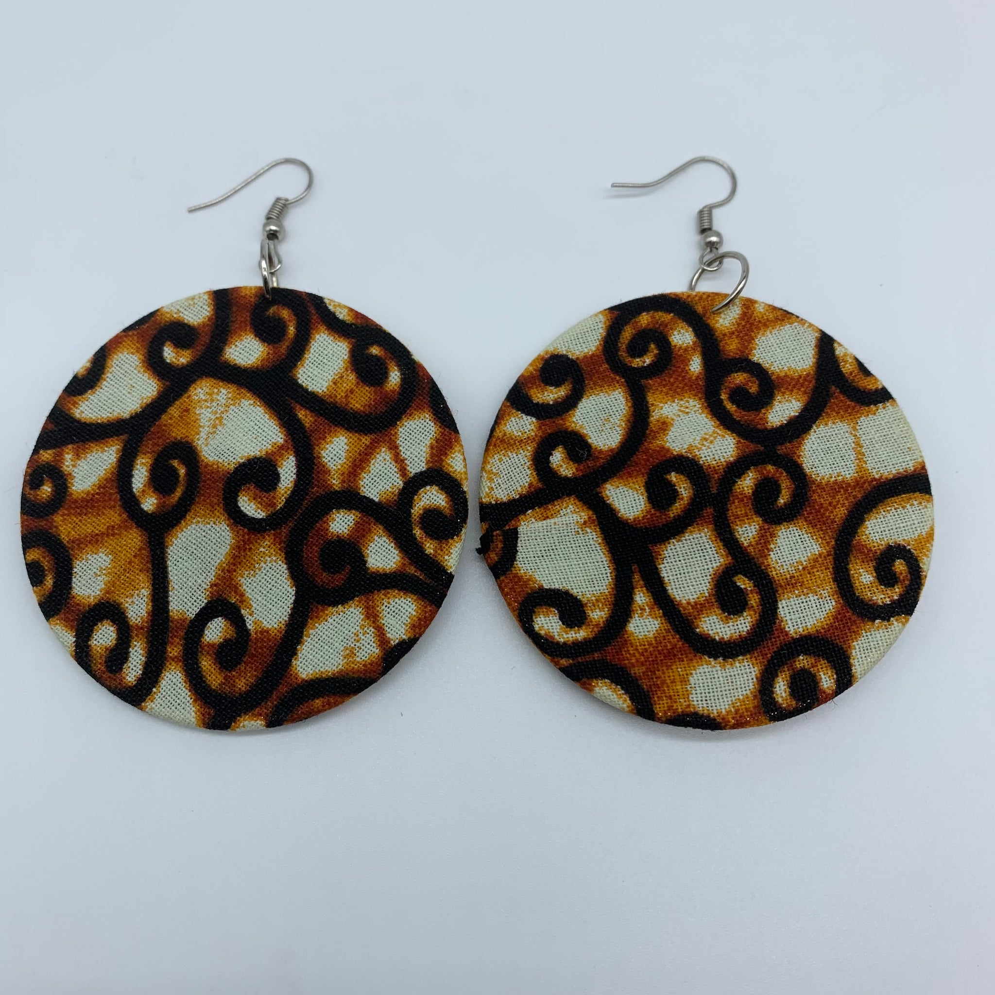 African Print Earrings-Round M Brown Variation 7