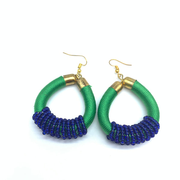 Thread Earrings W/Beads-Green  Variation