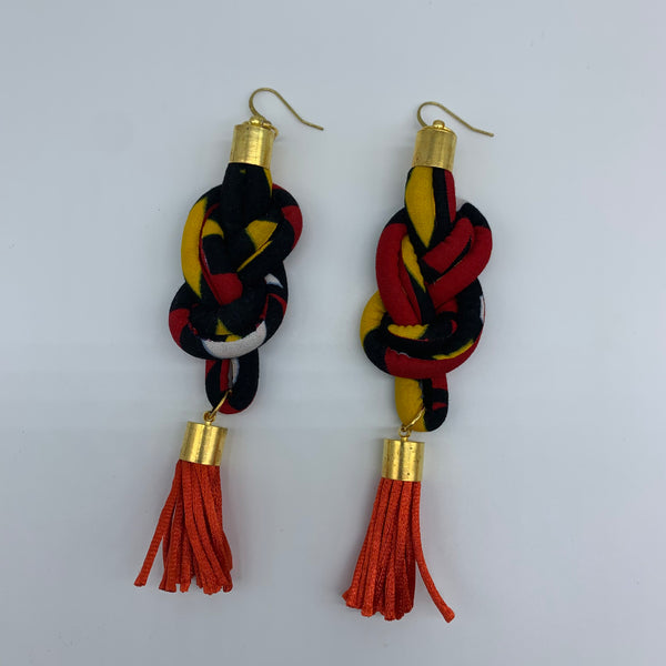 African Print Earrings-Knotted L Black Variation 6