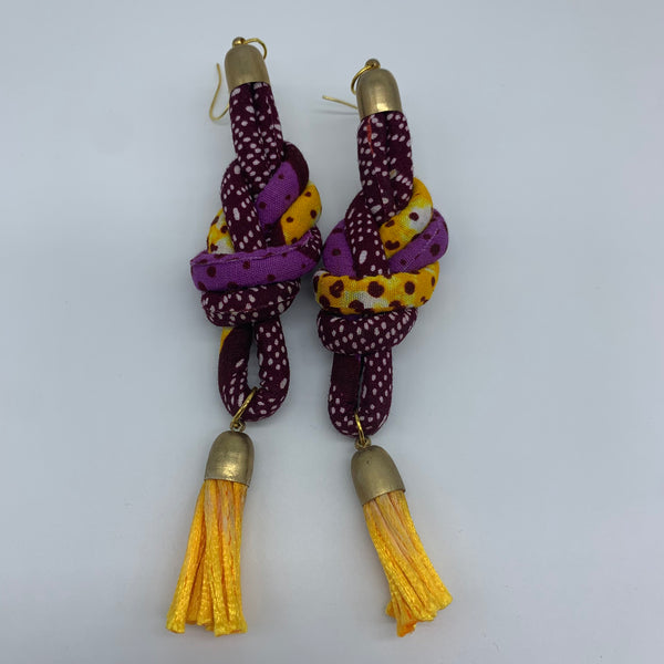 African Print Earrings-Knotted M Purple Variation 3