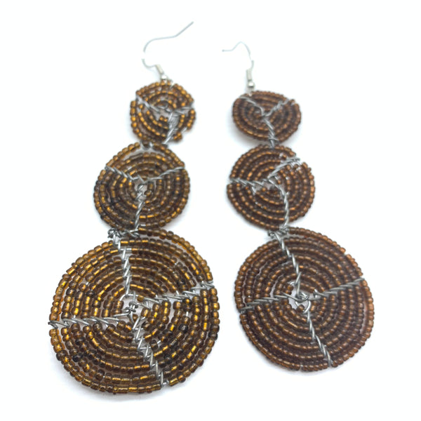 Beaded Earrings 3 Circles -Brown Variation 3