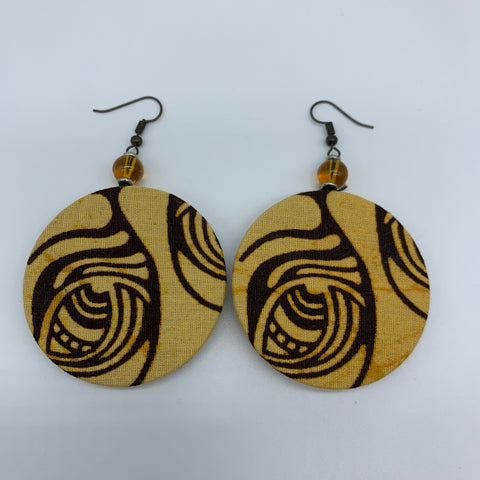 African Print Earrings W/ Beads-Round S Brown Variation