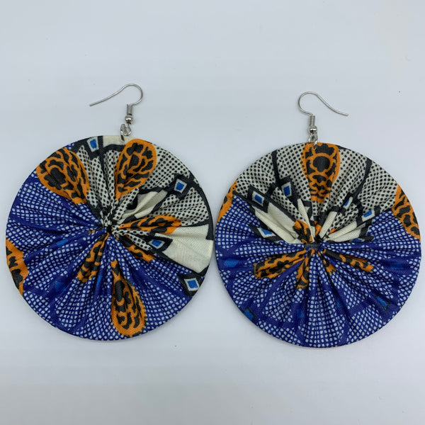 African Print Earrings-Round L Blue Variation 14