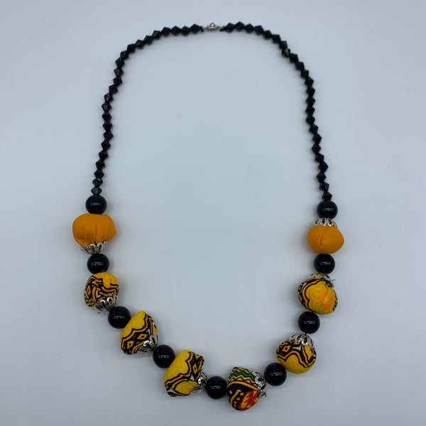 African Print Necklace W/ Beads-Yellow Variation - Lillon Boutique