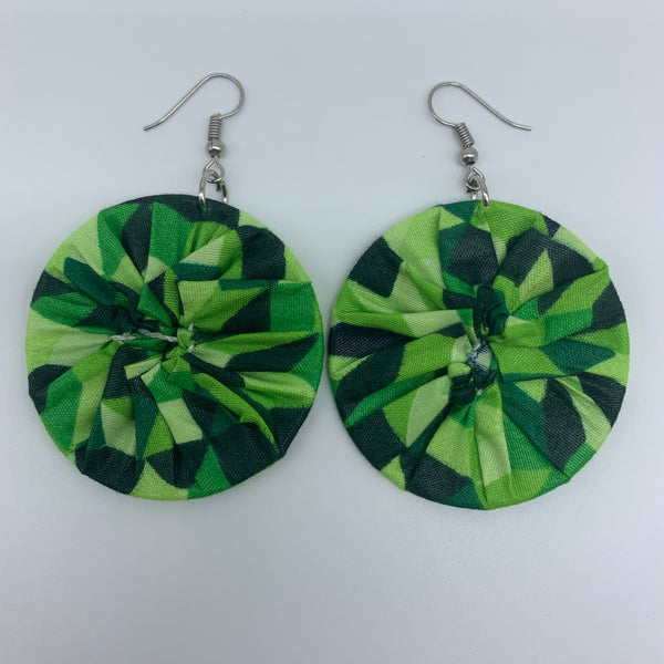 African Print Earrings-Round S Green Variation 17 - Lillon Boutique