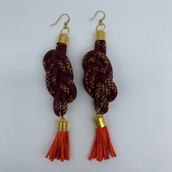 African Print Earrings-Knotted L Red Variation 4