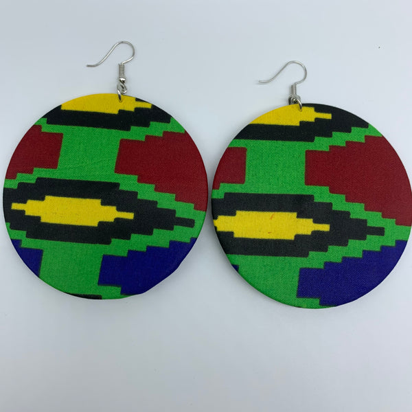 African Print Earrings-Round L Green Variation 11