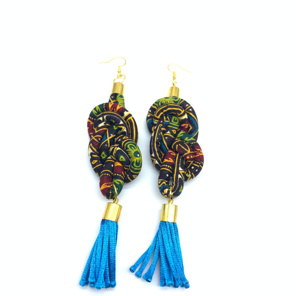 African Print Earrings-Knotted L Brown Variation 4
