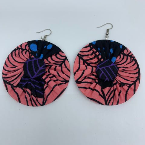 African Print Earrings-Round W/Button L Pink Variation 2