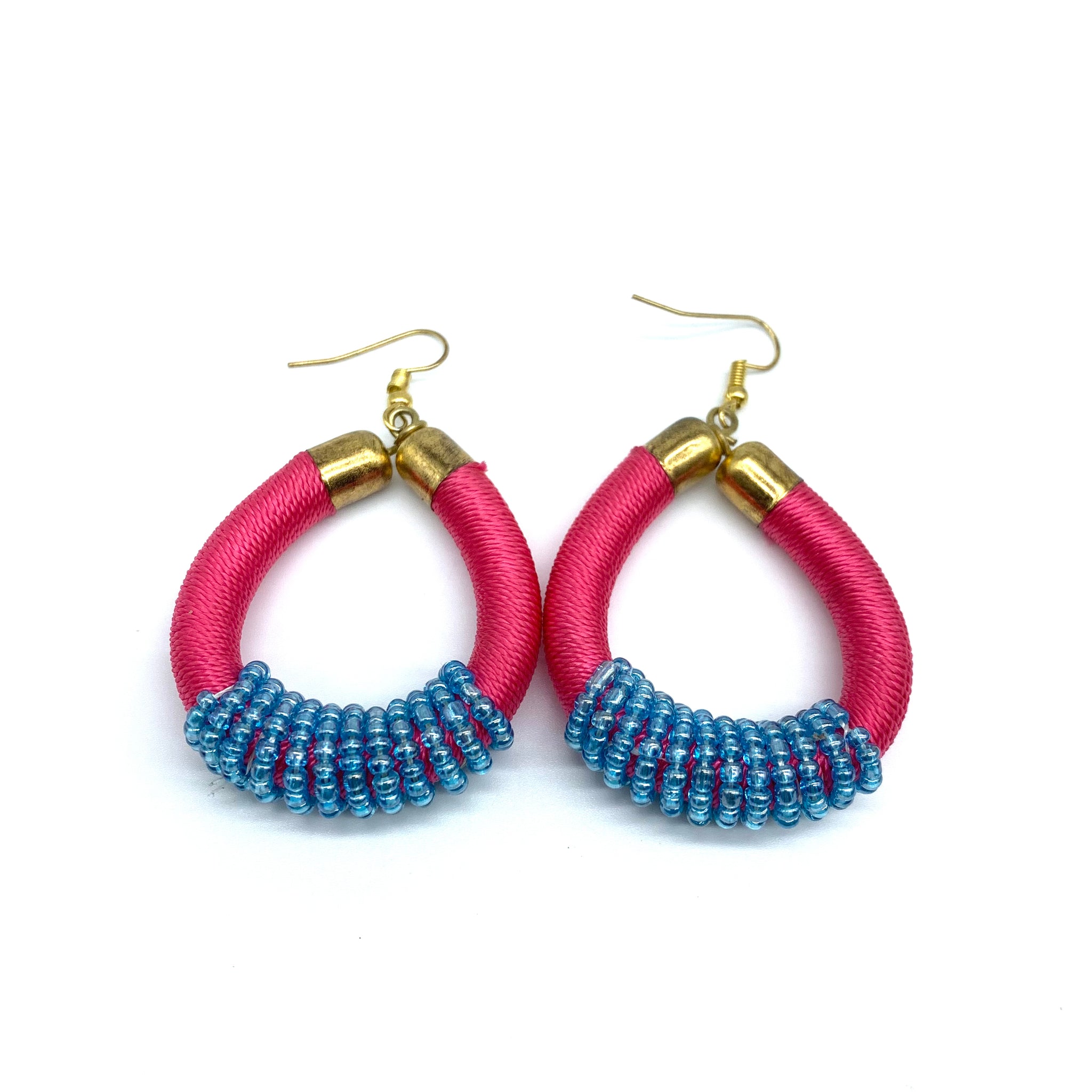 Thread Earrings W/Beads-Pink Variation 2