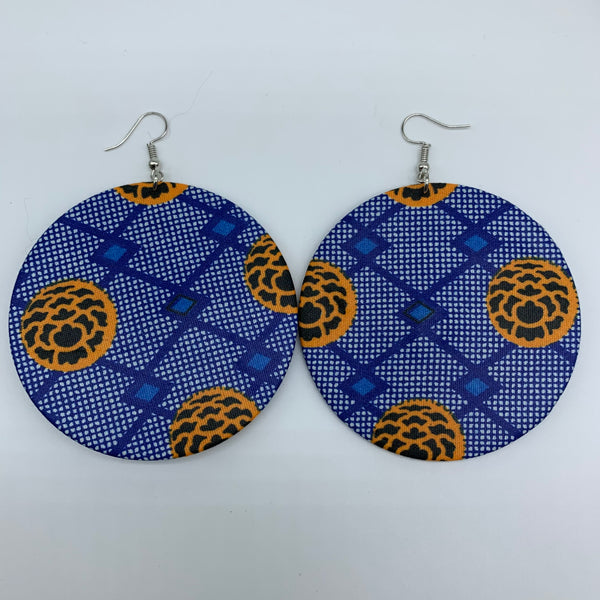 African Print Earrings-Round L Blue Variation 15