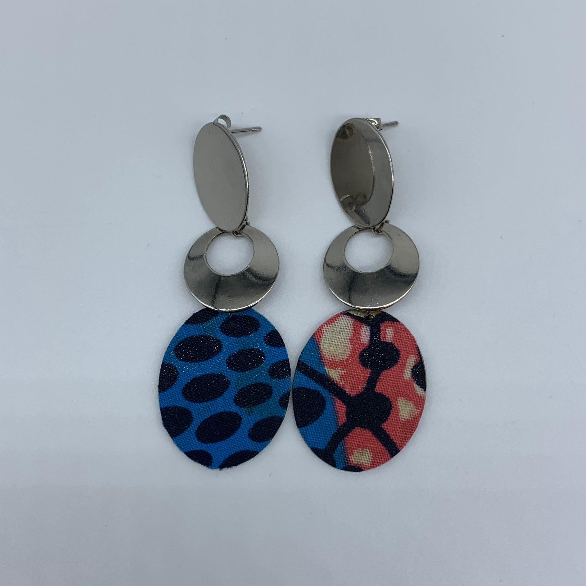 African Print Earrings-Metal Blue Variation - Lillon Boutique