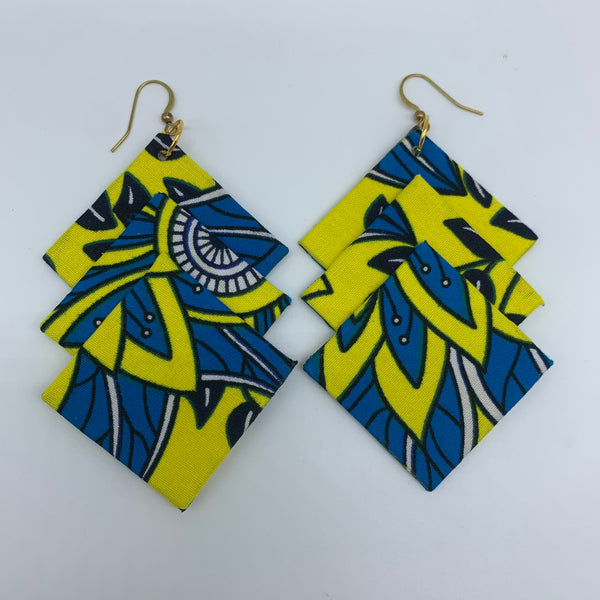 African Print Earrings-3 Squares Reversible Yellow Variation 7