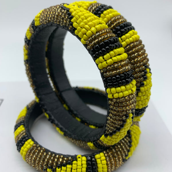 Beaded Bangle-Yellow Gold Black Variation - Lillon Boutique