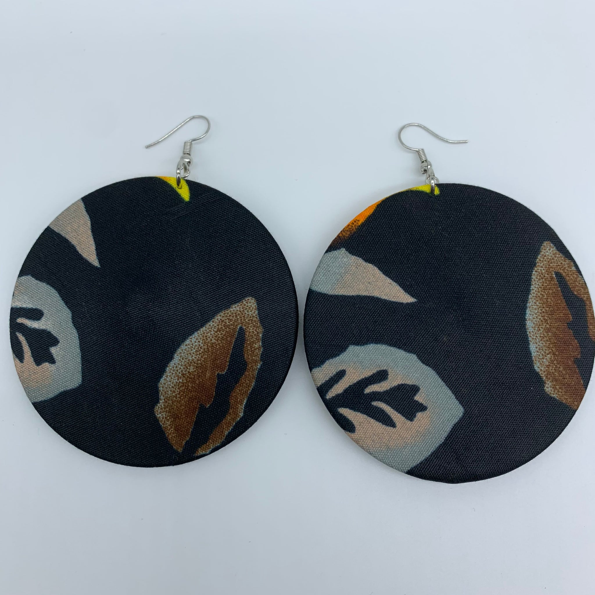 African Print Earrings-Round L Black Variation 11