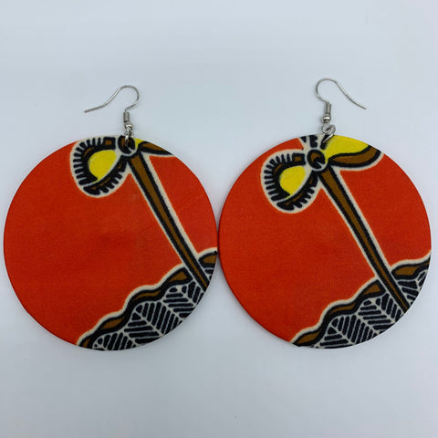 African Print Earrings-Round L Orange Variation 7