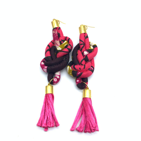 African Print Earrings-Knotted L Pink Variation 2