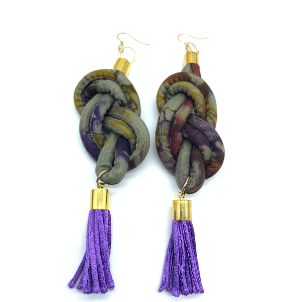 African Print Earrings-Knotted L Purple Variation 2