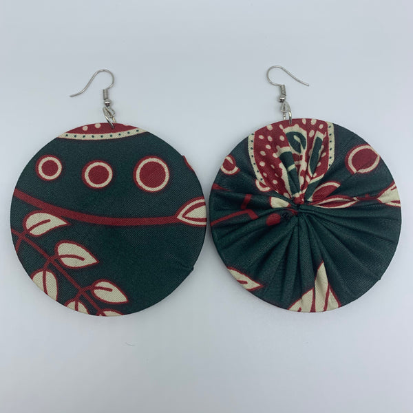 African Print Earrings-Round L Green Variation 7 - Lillon Boutique