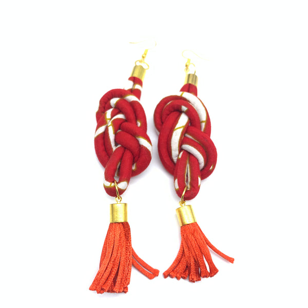African Print Earrings-Knotted L Red Variation 11