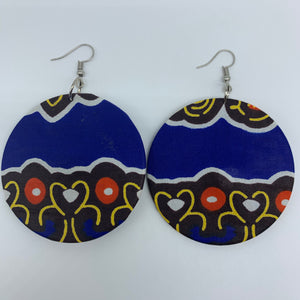 African Print Earrings-Round M Blue Variation 24