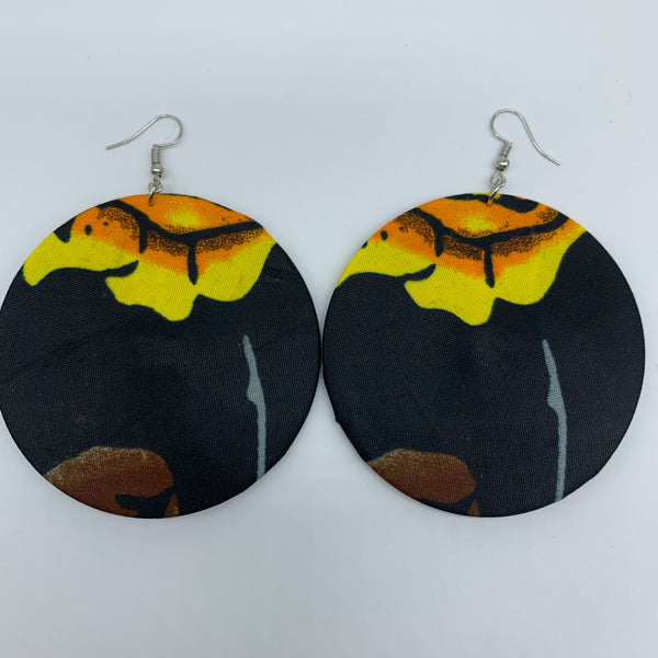 African Print Earrings-Round L Black Variation 2